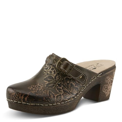 Spring Step L'Artiste Calliroe Open-Back Clogs | Hand-Painted Leather Slip-On with Floral Details