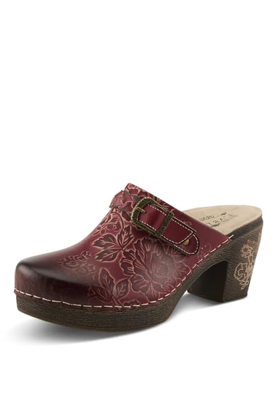 L'Artiste Calliroe Open-Back Clogs | Hand-Painted Leather Slip-On with Floral Details