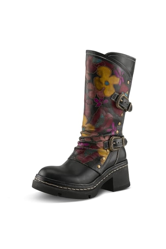 Spring Step L'Artiste Coolvibes Platform Boots | Hand-Painted Leather Mid-Shaft Boots with Buckle Detail