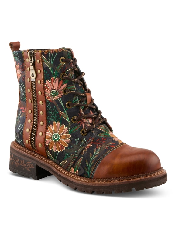 L'Artiste Cordea Booties | Embroidered Leather Ankle Boots with Studded Details