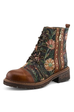 L'Artiste Cordea Booties | Embroidered Leather Ankle Boots with Studded Details