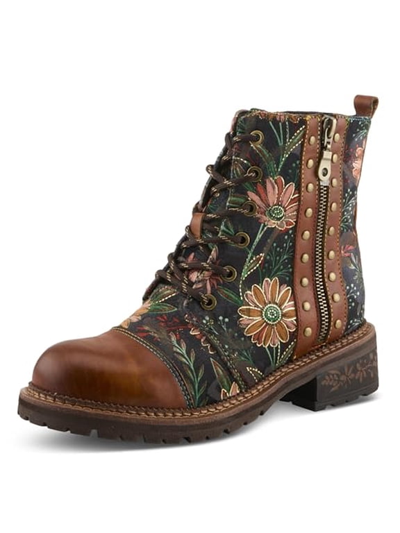 L'Artiste Cordea Booties | Embroidered Leather Ankle Boots with Studded Details