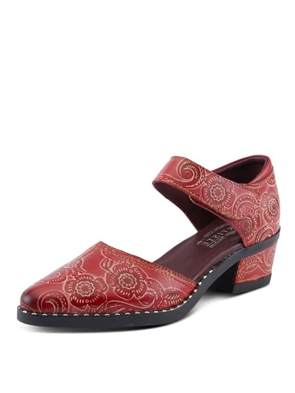L'Artiste Jazzberry Women's Handpainted Leather Western Shoe – Low Heel Shoes with Hook and Loop Closure – Stylish Walking Feminine Casual Footwear