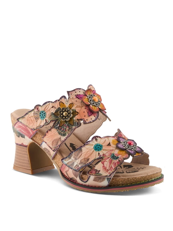 L’Artiste Radiating Women's Hand-Painted Floral Leather Slide Sandal