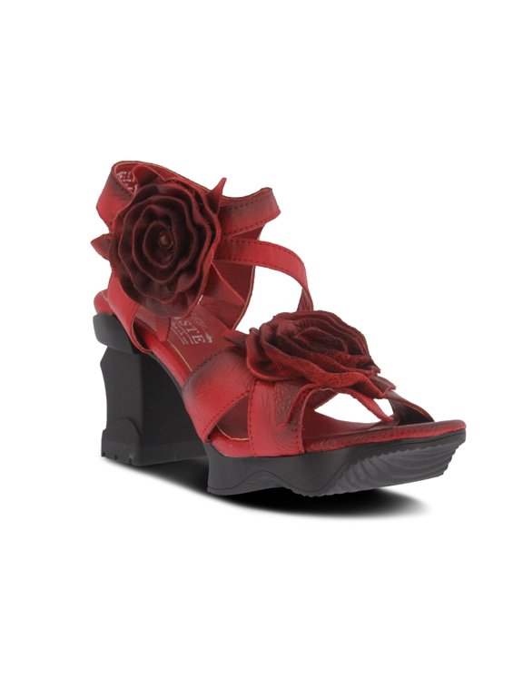 L'Artiste Shelly – Women's Hand-Painted Floral Leather Platform Sandal with Adjustable Ankle Strap - Artistic Block Heel For Everyday Wear