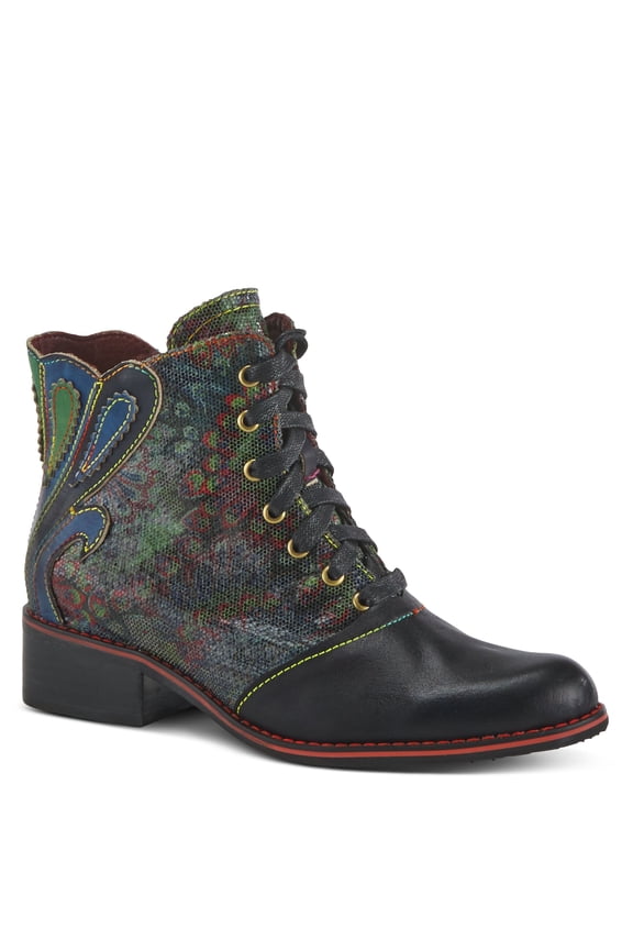 L’Artiste Benatar Ankle Boots for Women – Hand-Painted Western Booties with Lace-Up & Zipper for All-Day Comfort