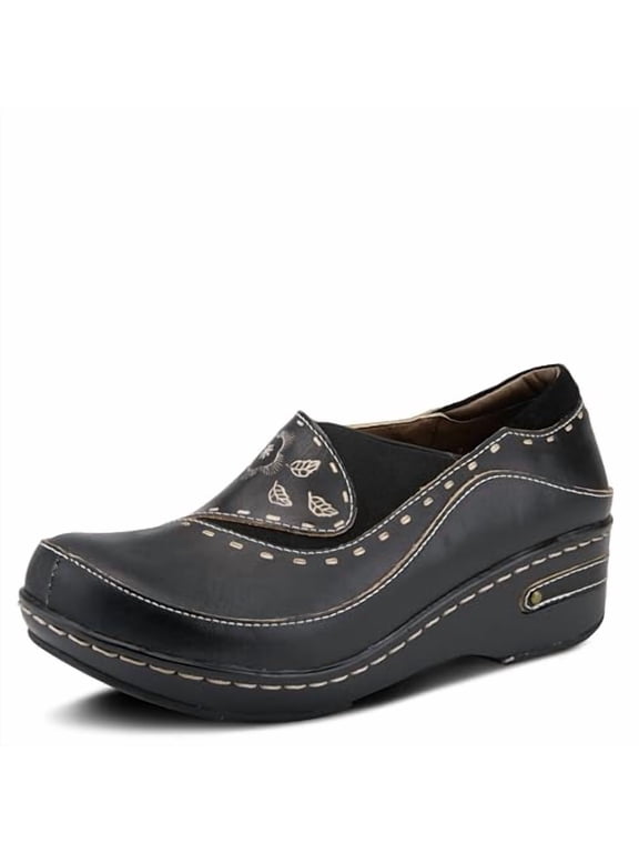 L'artiste Burbank Leather Clogs for Women | Designer Hand-Painted Slip-On Shoes | Ladies Casual Platform Clog