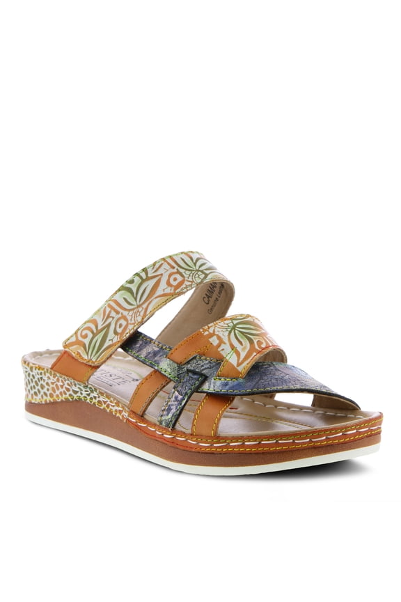 L’Artiste Women’s Caiman Hand Painted Leather Slide Sandal