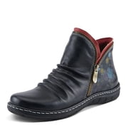 Spring Step L Artiste Chesapeake Women s Floral Bootie   Hand-Painted Leather Burnished Design   Bohemian Ruched Front, Flexible Sole, Inside Zipper Boots