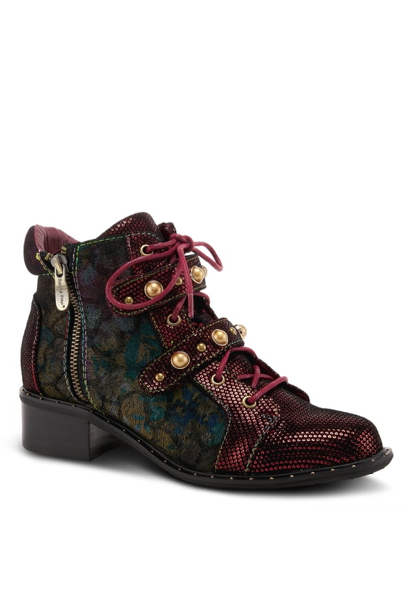 L`Artiste Chrissy Women's Bootie with Adjustable Fit and Unique Artistic Detailing