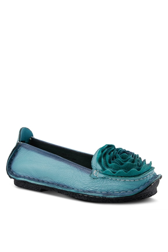 L'Artiste Dezi Hand-Painted Ballet Flats with Leather Flower