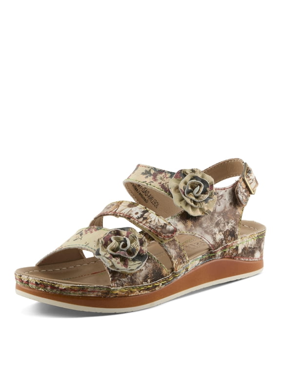 L`Artiste Joelina Dazi Ankle Strap Hand Painted Leather Floral Sandals