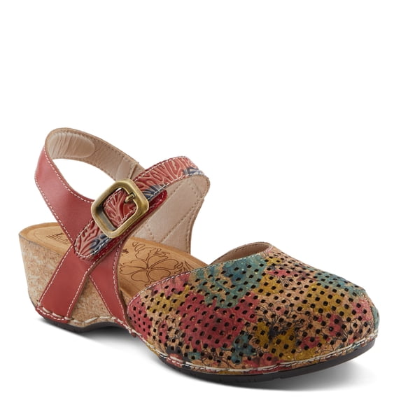 Spring Step L’Artiste Women's Koraline Mary Jane Flat Shoes – Hand Painted Floral Leather, Cushioned Microsuede Footbed, Adjustable Ankle Strap, 2″ Cork Wedge Heel