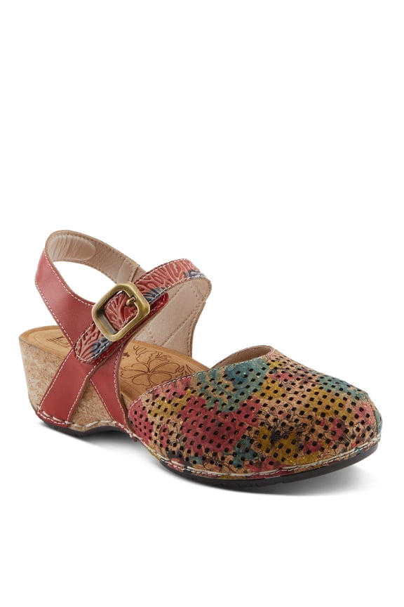 Spring Step L’Artiste Women's Koraline Mary Jane Flat Shoes – Hand Painted Floral Leather, Cushioned Microsuede Footbed, Adjustable Ankle Strap, 2″ Cork Wedge Heel