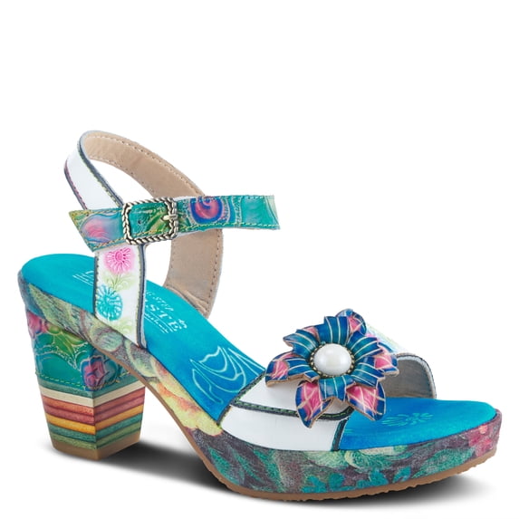 L`Artiste Leilanie Hand-Painted Leather Platform Heel Sandal