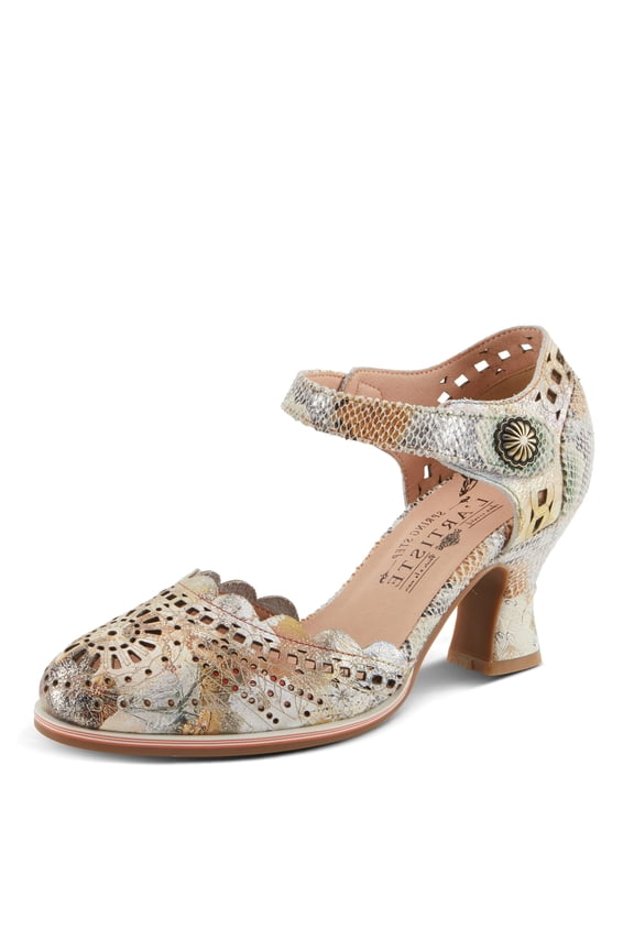Spring Step L'Artiste Women's Luxe Laser Cut Out Dress Shoes | Leather-Wrapped Salsa Heel, Hook and Loop Closure