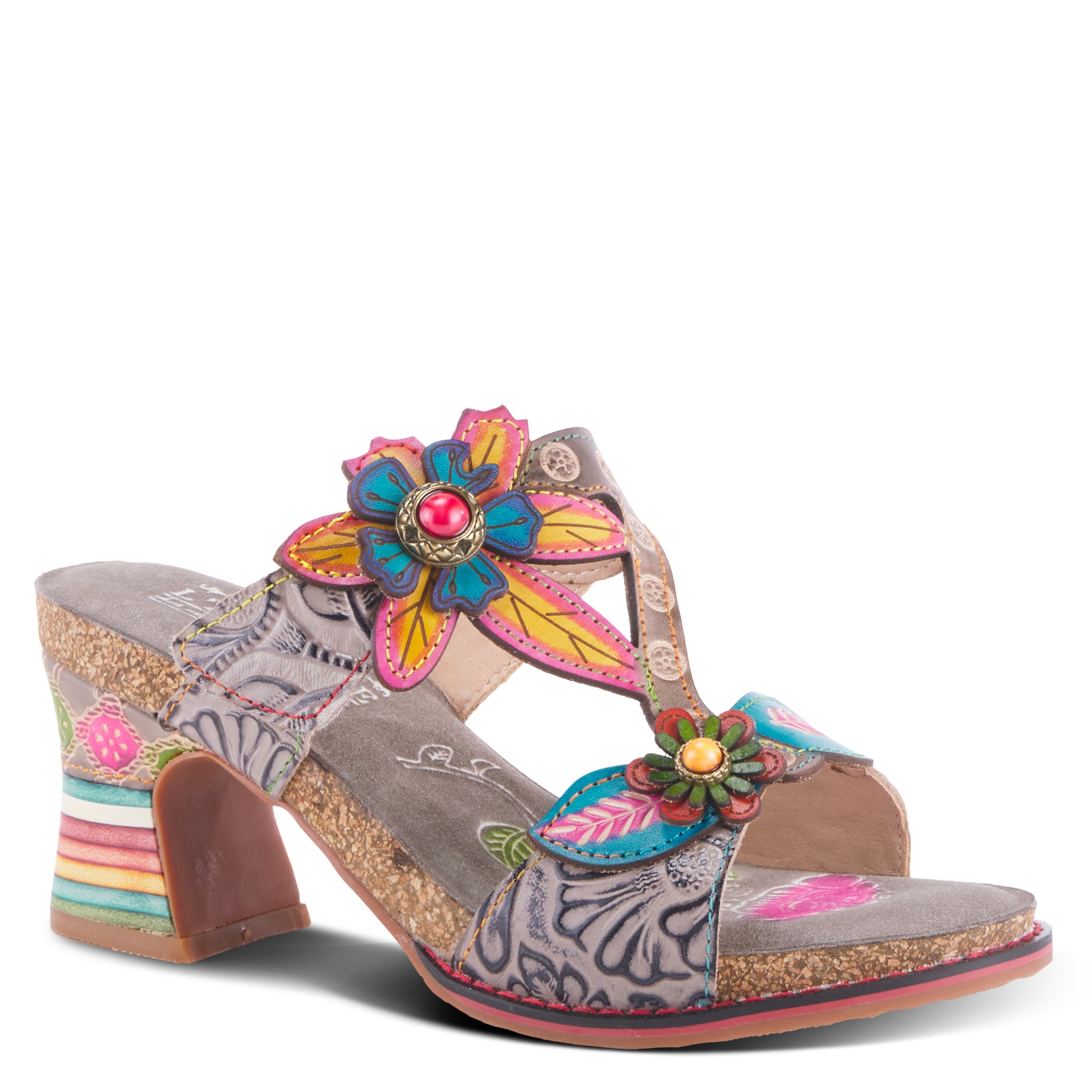 Spring Step Women's Moai Sandal - Floral Design With Hook & Loop Closure