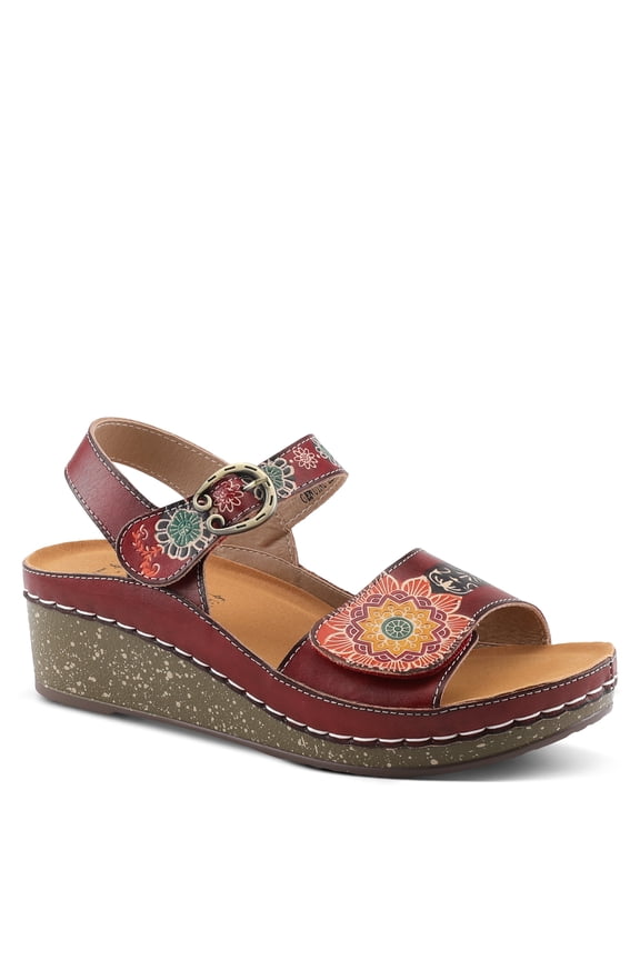 L'Artiste Women's Roshni Hand-Painted Floral Leather Wedge Slingback Sandals
