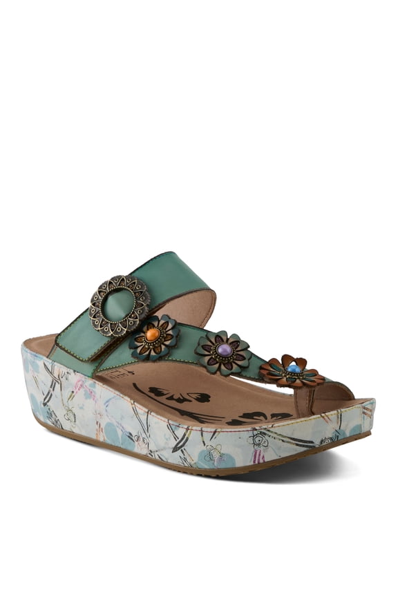 L'Artiste Blissbloom Leather Wedge Sandals with Adjustable Comfort