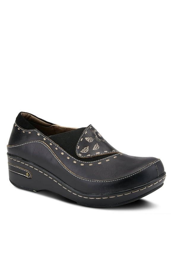 Spring Step L'artiste Burbank Leather Clogs for Women | Hand-Painted Ladies Slip-On Shoes for Work