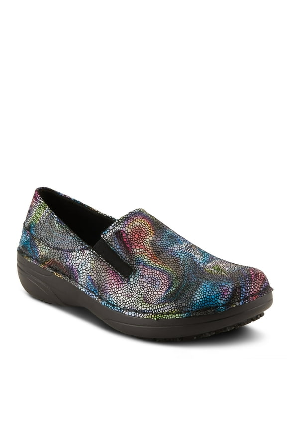 Manila-Boreal Slip-On Work Shoes for Women | Stylish Printed Leather with Side Elastic