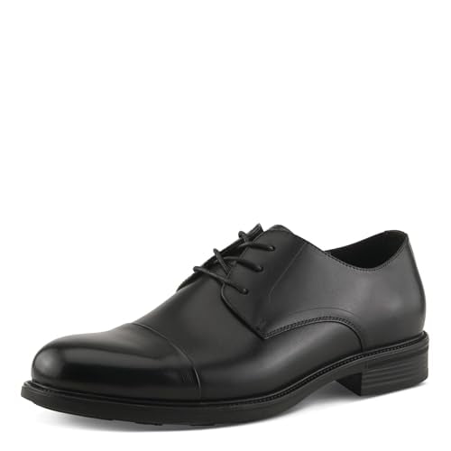 Spring Step Men’s BENEL Lace-Up Oxford – Classic Leather Dress Shoe with Stacked Heel and Rubber Sole Black EU 45 / US 11.5