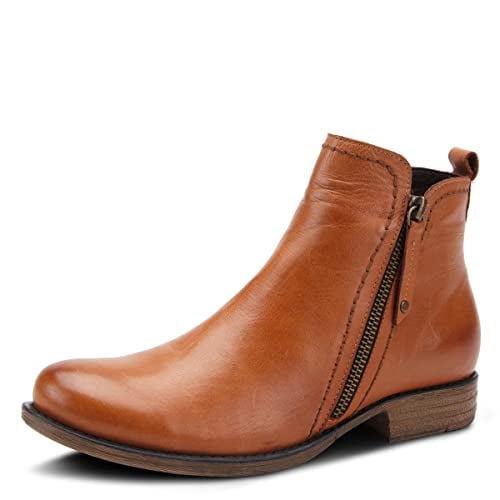 Spring Step Oziel Waterproof Leather Ankle Boots for Women | Women Shoes with Decorative Zipper, Adjustable Lace Up Closure and Chunky Flat Heel