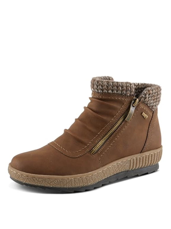 Relife Cleora Women's Water - Resistant Synthetic Leather Ankle Booties with Dual Full - Length Zippers, Faux Shearling Lined