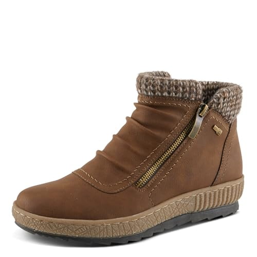 Spring Step Relife Cleora Women's Water - Resistant Synthetic Leather Ankle Booties with Dual Full - Length Zippers, Faux Shearling Lined