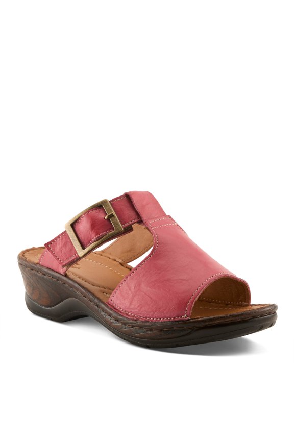 Saphique Women’s Leather Slide with Wide Upper & Cushioned Wedge