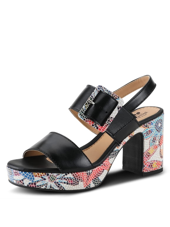 Azucar Women's Sandal with Leather Upper and Mosaic Block Heel
