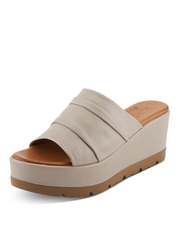 ALLERTON Women's Leather Wedge Platform Slip-On Sandals with Gathered Detail