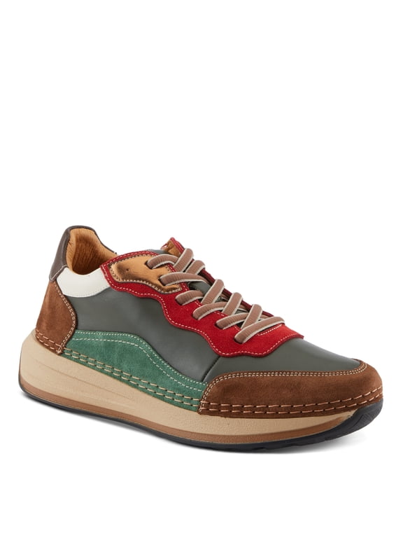Women's Booker Sneakers with Premium Leathers, Geometric Pattern, and Removable Insoles
