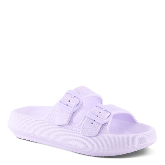 Flexus Women's Bubbles Waterproof Slide Sandals with Adjustable Buckle Straps - Cushioned Footbed, Lightweight EVA Sole, Padded Insole, Slip-On Comfort