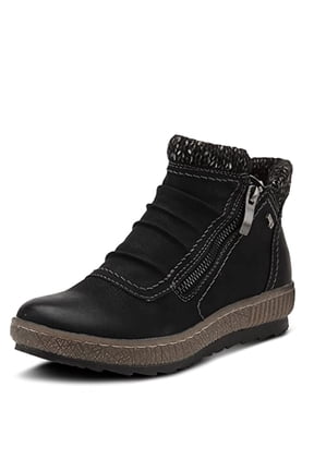 Relife Cleora Women's Water - Resistant Synthetic Leather Ankle Booties with Dual Full - Length Zippers, Faux Shearling Lined