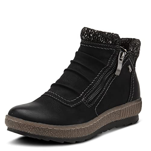 Spring Step Relife Cleora Women's Water - Resistant Synthetic Leather Ankle Booties with Dual Full - Length Zippers, Faux Shearling Lined