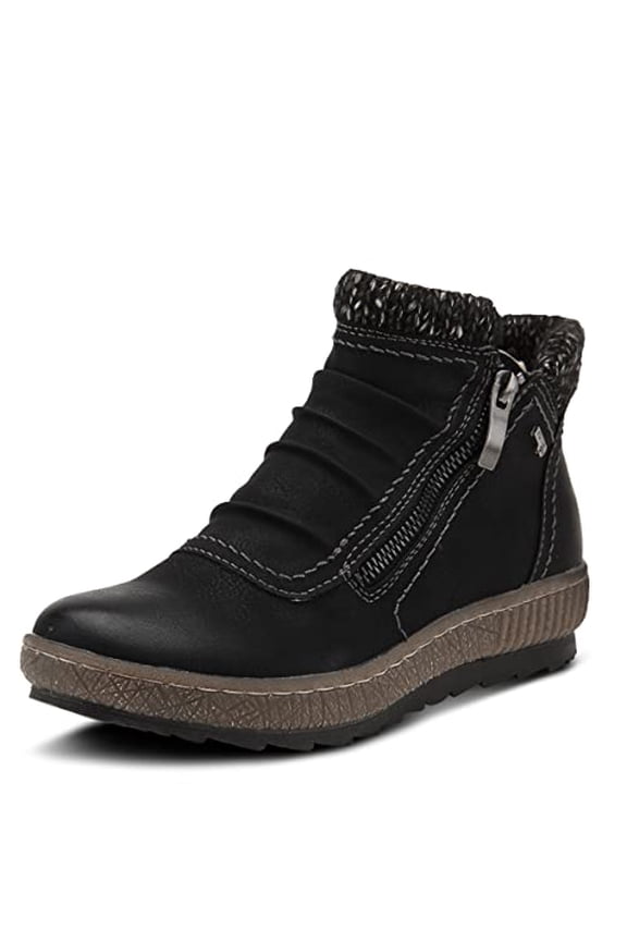 Relife Cleora Women's Water - Resistant Synthetic Leather Ankle Booties with Dual Full - Length Zippers, Faux Shearling Lined