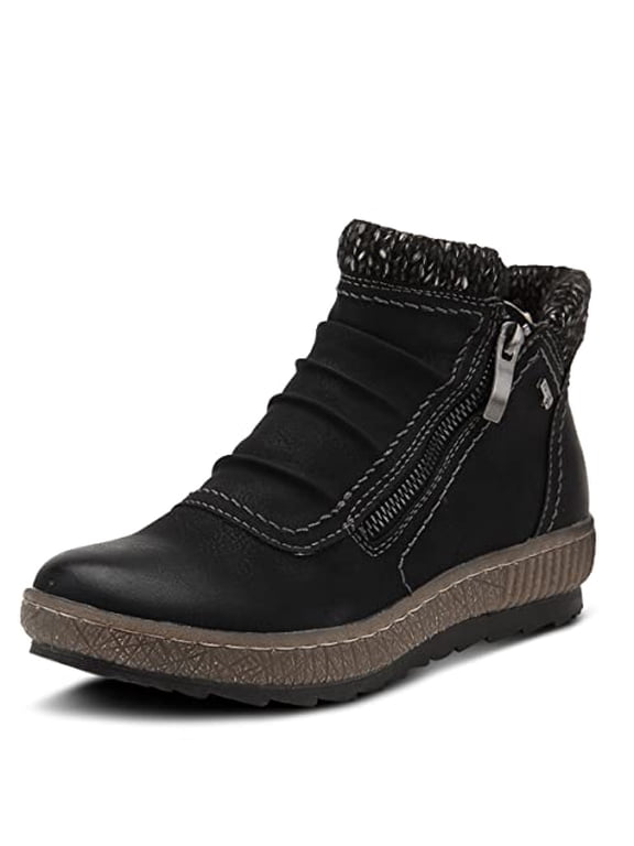 Relife Cleora Women's Water - Resistant Synthetic Leather Ankle Booties with Dual Full - Length Zippers, Faux Shearling Lined