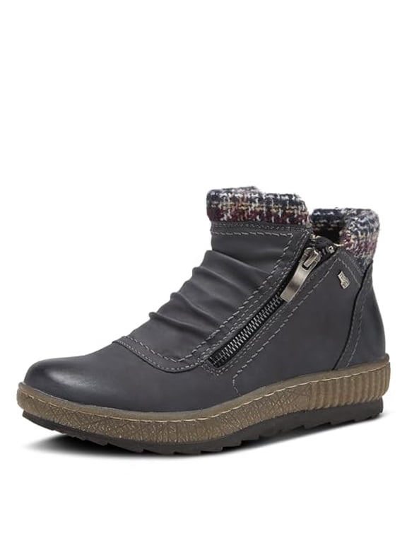 Relife Cleora Women's Water - Resistant Synthetic Leather Ankle Booties with Dual Full - Length Zippers, Faux Shearling Lined