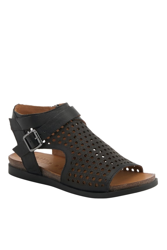 COVINGTON Women's Leather Cut-Out Sandals with Ankle Coverage and Buckle Detail