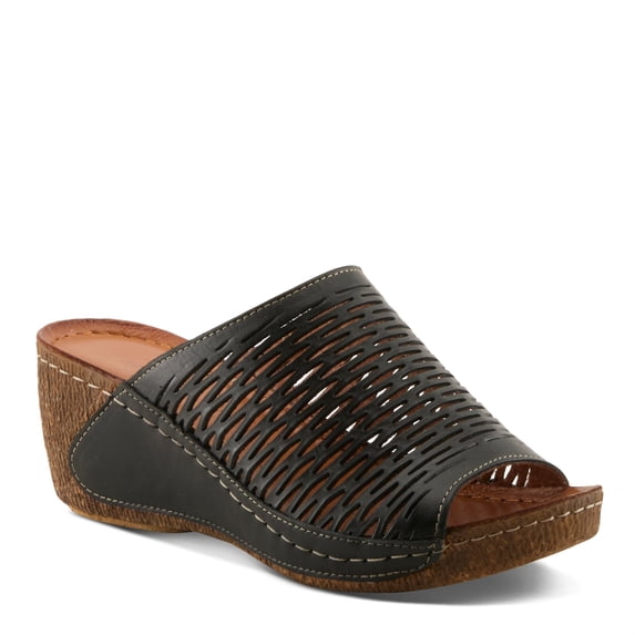 Spring Step Cunacena Women's Leather Slip On Wedge Sandal | Low Heel Sandals for Women with Die Cut Lattice, Stretch Upper, Breathable Lining