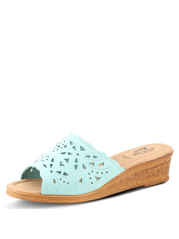 Estella Women's Laser-Cut Leather Wedge Sandal