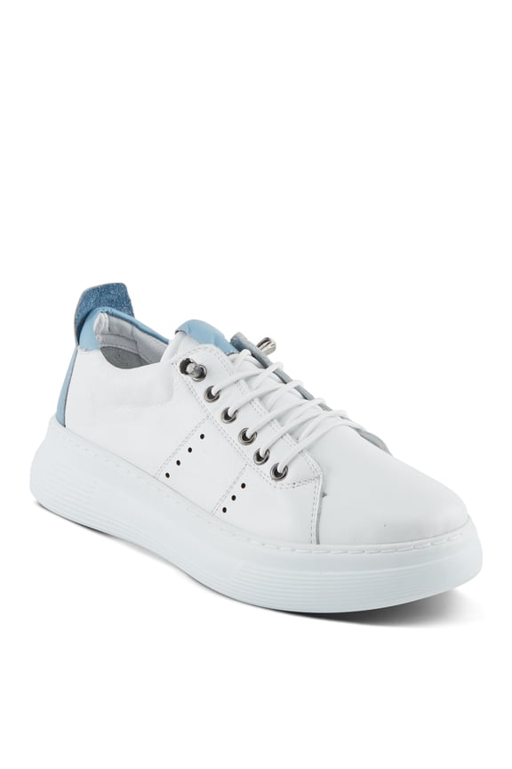 France Women's Casual Sneakers - Elastic Toggle Laces, Color-Blocked Leather, All-Day Comfort