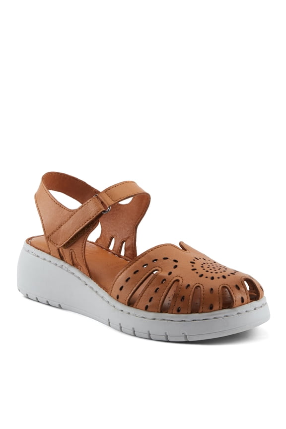 Women's GALAVIS Leather Wedge Sandals – Closed-Toe Sporty Sandal with Hook-and-Loop Closure and Cushioned Footbed