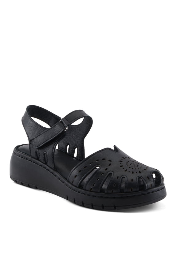 Women's GALAVIS Leather Wedge Sandals – Closed-Toe Sporty Sandal with Hook-and-Loop Closure and Cushioned Footbed