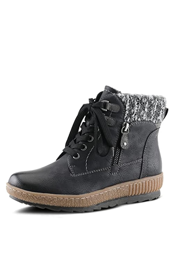 Relife Karlene Waterproof Ankle Boots for Women | Shoes for Women with Sweater Top, Decorative Zipper and Cozy Sherpa Lining