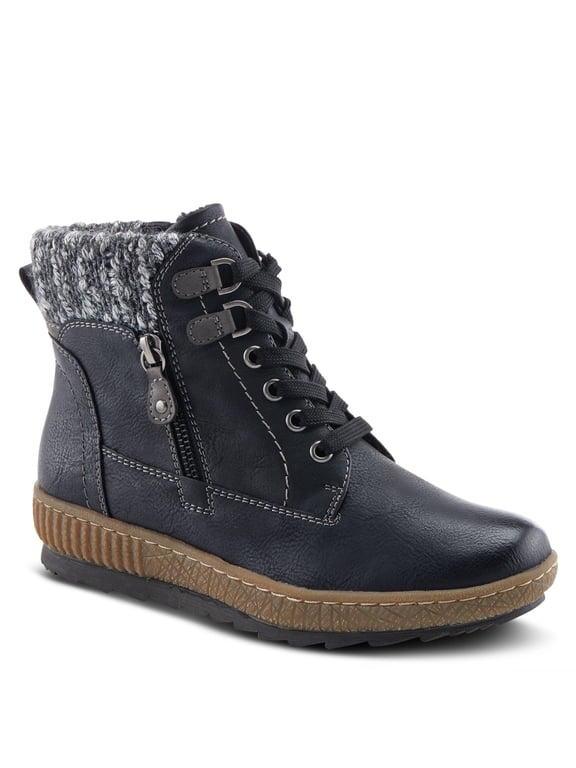 Relife Karlene Waterproof Ankle Boots for Women | Shoes for Women with Sweater Top, Decorative Zipper and Cozy Sherpa Lining