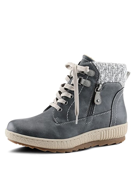 Relife Karlene Waterproof Ankle Boots for Women | Shoes for Women with Sweater Top, Decorative Zipper and Cozy Sherpa Lining