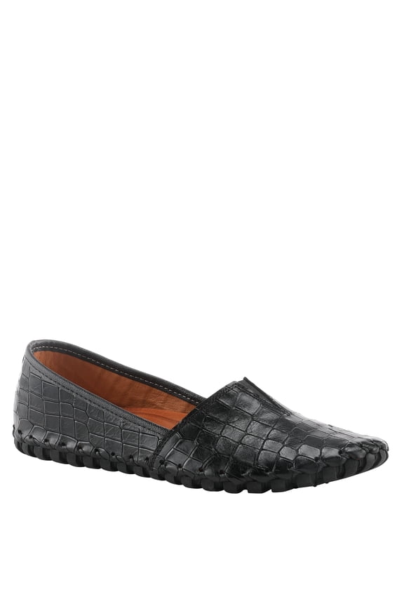Kathaleta-Croco Shoes for Women - Ladies Leather Booties with Rubber Outsole - Comfortable Slip-On Flat Shoes for Womens