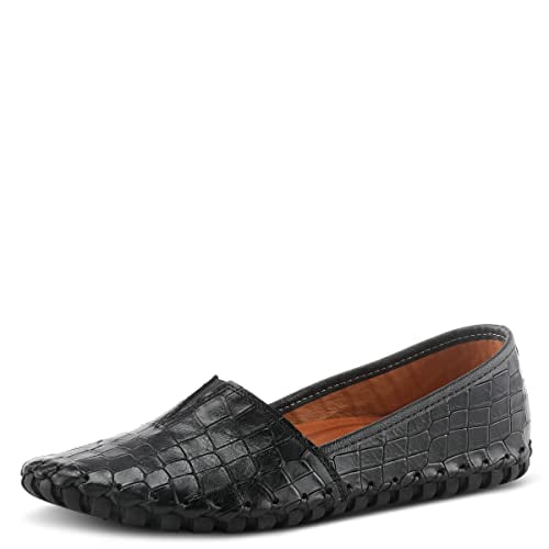 Spring Step Kathaleta-Croco Shoes for Women - Ladies Leather Booties with Rubber Outsole - Comfortable Slip-On Flat Shoes for Womens